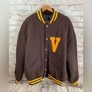 Vtg 94 Omni Sports Varsity Jacket Mens XL Brown Yellow Wool Letterman Bomber